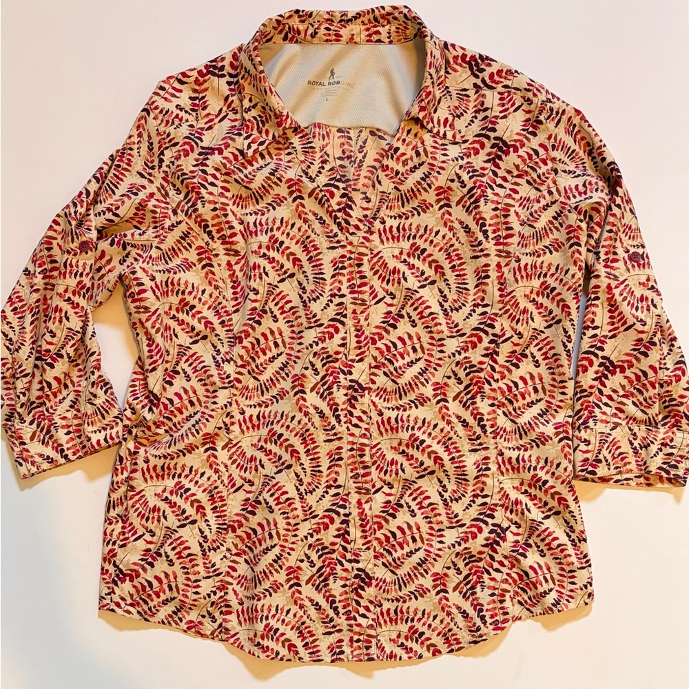 Royal Robbins Outdoor Snap Button Up Plant Hiking Travel 3/4 Sleeve, Large